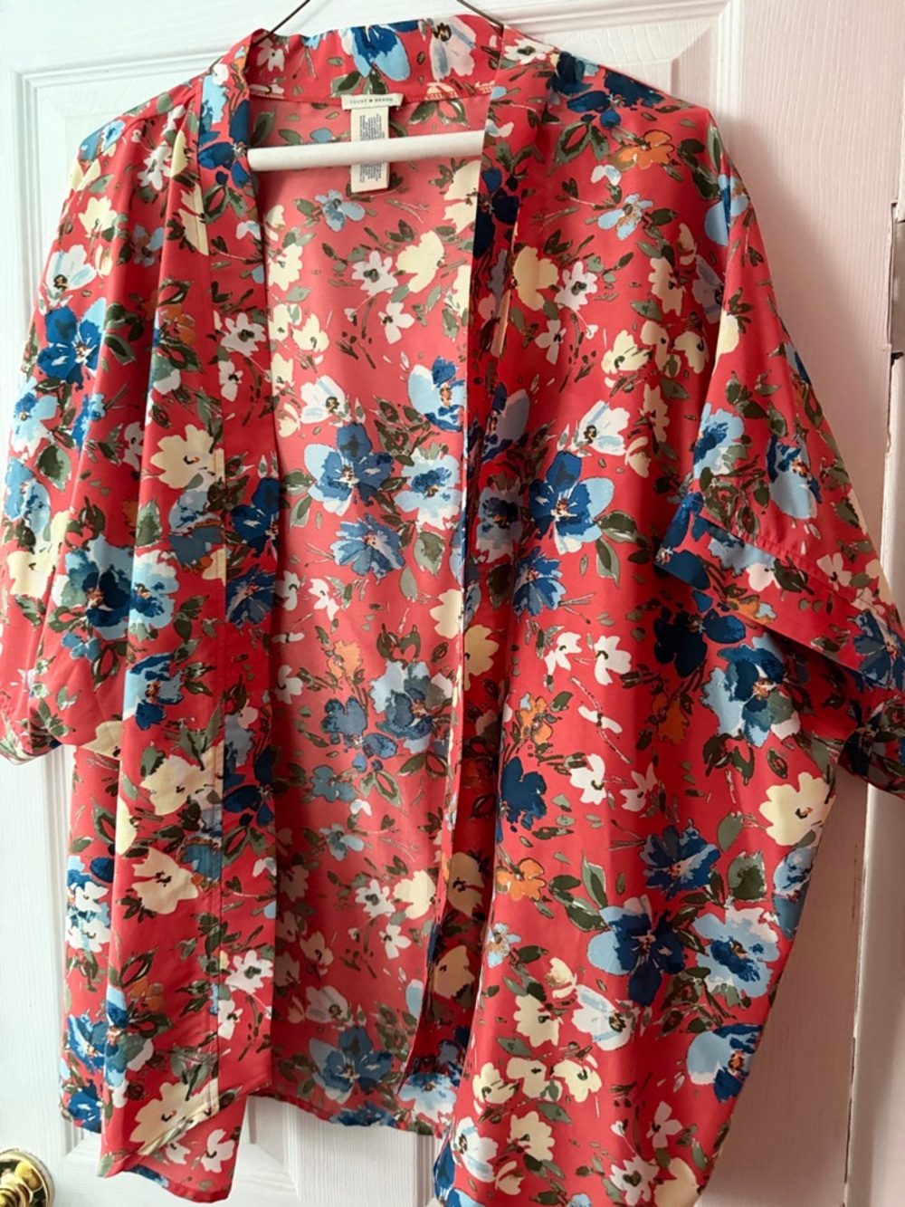 Lucky Brand Coral Floral Open-Front Kimono